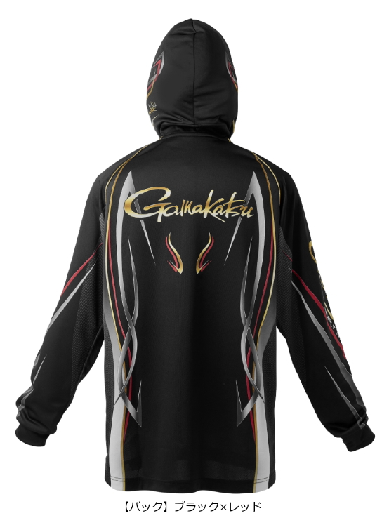 がまかつ 2WAY プリントジップシャツフーディ GM-3736 ブラック/レッド