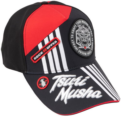 釣武者 ワッペンキャップ ブラック/レッド / 帽子 釣具