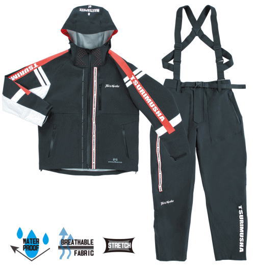 釣武者 テクニカルアーム 3レイヤーレインスーツ レッド LLサイズ / レインウェア 釣具