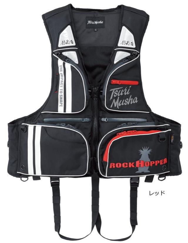 釣武者 コーデュラダイヤルベスト レッド 3Lサイズ / 磯ベスト フローティングベスト 救命具 釣具