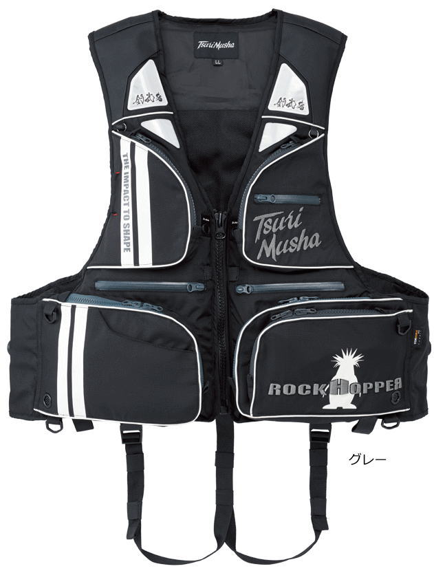 釣武者 コーデュラダイヤルベスト グレー 3Lサイズ / 磯ベスト フローティングベスト 救命具 釣具