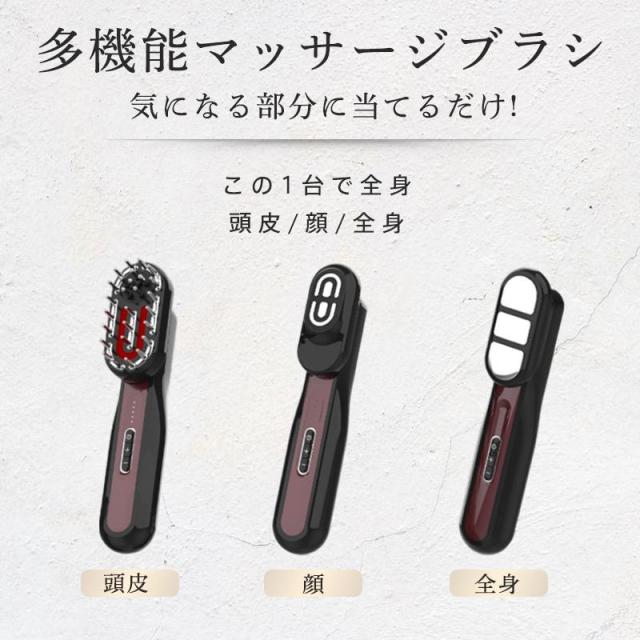 美顔器 ブラシ EMS 目元 頭皮 全身マッサージ 電気針 ヘッドスパ 振動 美容家電 フェイス 赤色/青色LED 磁石式 日本語説明書