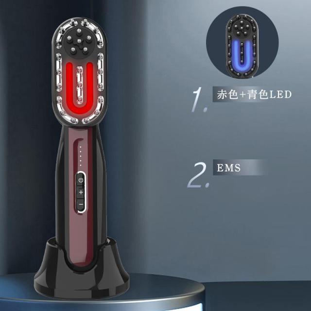 美顔器 ブラシ EMS 目元 頭皮 全身マッサージ 電気針 ヘッドスパ 振動 美容家電 フェイス 赤色/青色LED 磁石式 日本語説明書