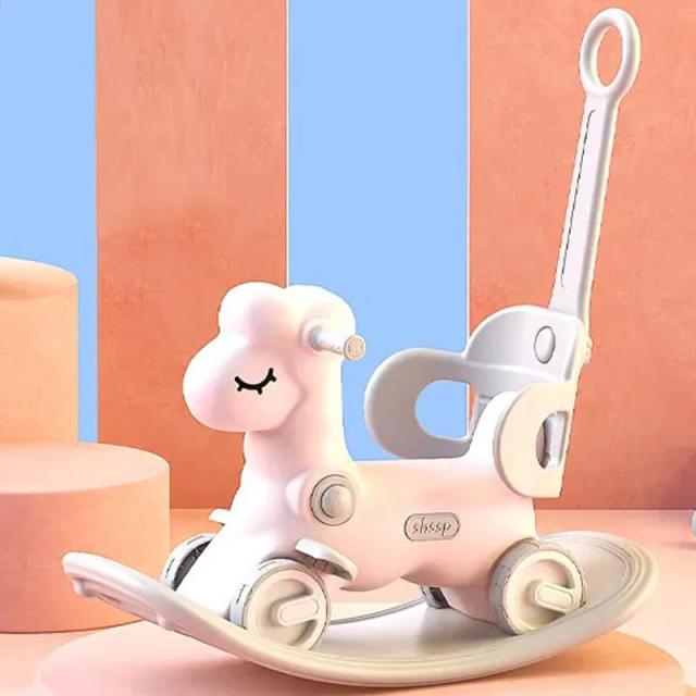 5in1 多機能 ロッキングホース 1歳 2歳 3歳 から 7歳 まで 長く使える 誕生日 プレゼント ギフト ひつじ 揺れる木馬 けん引車 バランスボード 押し車 音鳴らし 付属 安全設計 静音 床保護