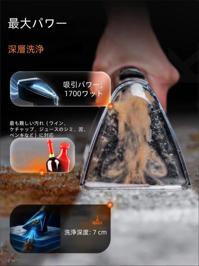 【スチーム高温除菌】布製品クリーナー 1700W強力吸引 99%ダニ除去 7cm深層洗浄 ソファー マットレス カーペット 自清掃機能付き 家中まるごとクリーニング！3モード（水/湯/スチーム） DY-506H 布製品洗浄機 窓ガラスもOK ブラシ&フラットノズル付き コンパクト設計