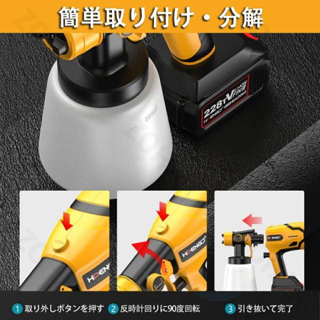 2025年新登場 業務&家庭両用 電動スプレーガン 【充電式コードレス/1000ml大容量】油性・水性塗料対応 吹き付け式 噴霧幅調整可能 強化仕様_11