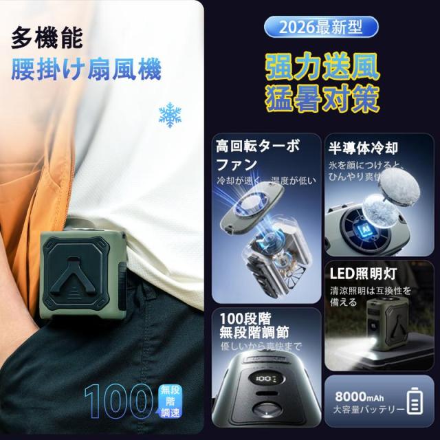 【夏準備・熱中症対策・父の日ギフトに】腰掛け扇風機 4WAY 8000mAh 大容量 5段階風量調節 強力 静音 首掛け/腰掛け/卓上 コードレス 熱中症対策に アウトドア/屋外作業/オフィス/通勤に プレゼント ギフト 2026 おすすめ_4