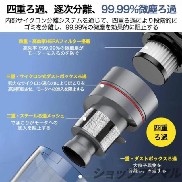 掃除機 コードレス 充電式 5WAY 48000Pa サイクロン式 USB-TypeC充電式 軽量ハンディ掃除機 強力吸引 スティック 一人暮らし 省エネ 静音 女性 車両用 2025 最新_18