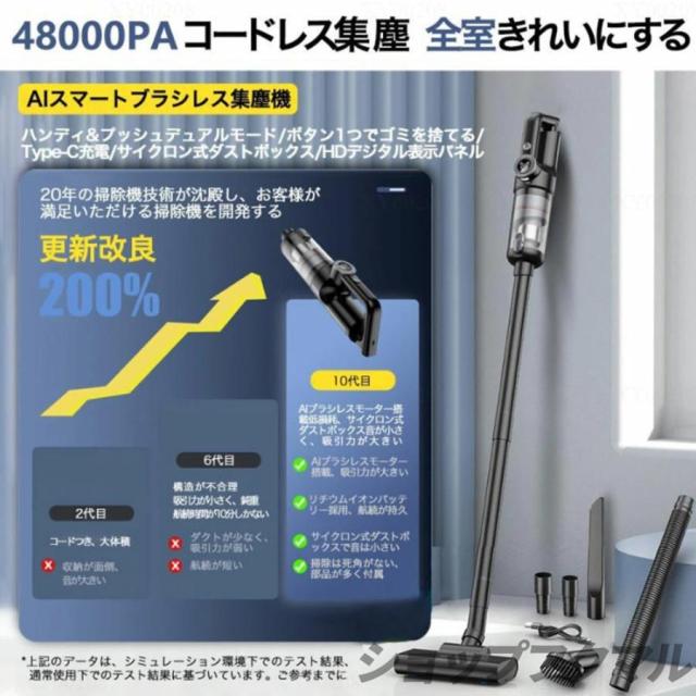 掃除機 コードレス 充電式 5WAY 48000Pa サイクロン式 USB-TypeC充電式 軽量ハンディ掃除機 強力吸引 スティック 一人暮らし 省エネ 静音 女性 車両用 2025 最新_3
