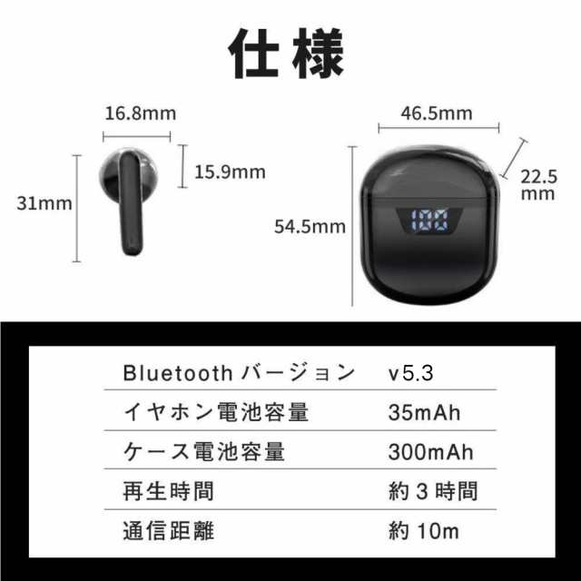 注目の福袋！ ワイヤレスイヤホン Bluetooth5.3 iPhone iPad Androidスマホ タブレット 両耳 片耳 小型 軽量  充電ケース付き Type-C充電 90日保証付き 日本語取扱説明書