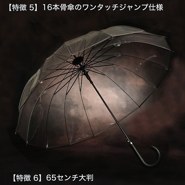 カテール16 AGENT（エージェント）‐高級 ビニール傘 16本骨 ワンタッチ透明傘 ジャンプ式 長傘 日本製 ホワイトローズ 耐風 高級 透明 収納袋付_6