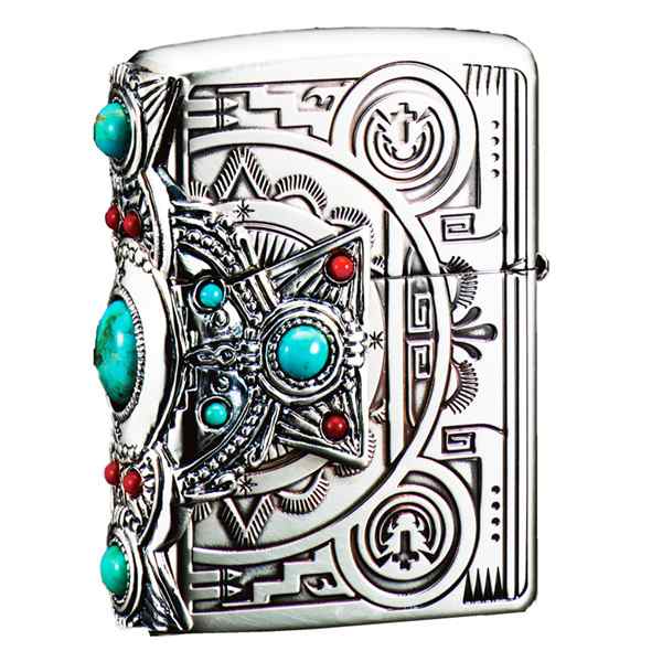 ZIPPO インディアンスピリット クロス‐天然石 ターコイズ