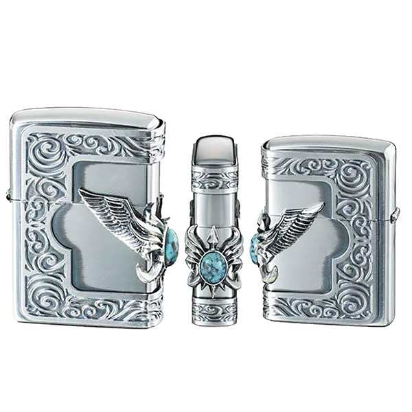 ZIPPO ストーンウイングメタル ターコイズ‐3面連続加工 天然石