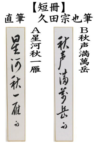 茶器 茶道具 短冊】 直筆 星河秋一雁又は秋声満萬岳 久田宗也筆（尋牛