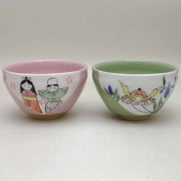 茶器/茶道具 抹茶茶碗 ひな祭り/端午の節句】 小茶碗 雛＆兜 一双 加藤