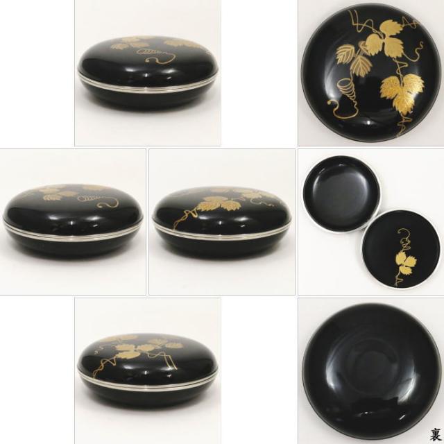 香合 輪島塗 蔦蒔絵 錫縁】米本匠伯 共箱