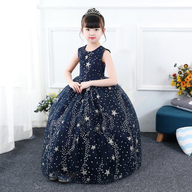 ピアノ発表会 子供ドレス ロング 女の子 フォーマルドレス 星柄 ネイビー 1cm 130cm 140cm 150cm 160cの通販はau Pay マーケット ドレス専門店