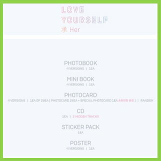BTS CD アルバム LOVE YOURSELF 承 Her 4種セット ミニ5集 おまけ：生写真1+トレカ8(8804775083280-2)_4
