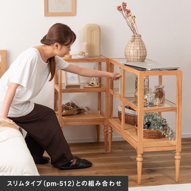 アンティーク風 シェルフ 木製 3段 幅80cm 高さ75cm ガラス 無垢