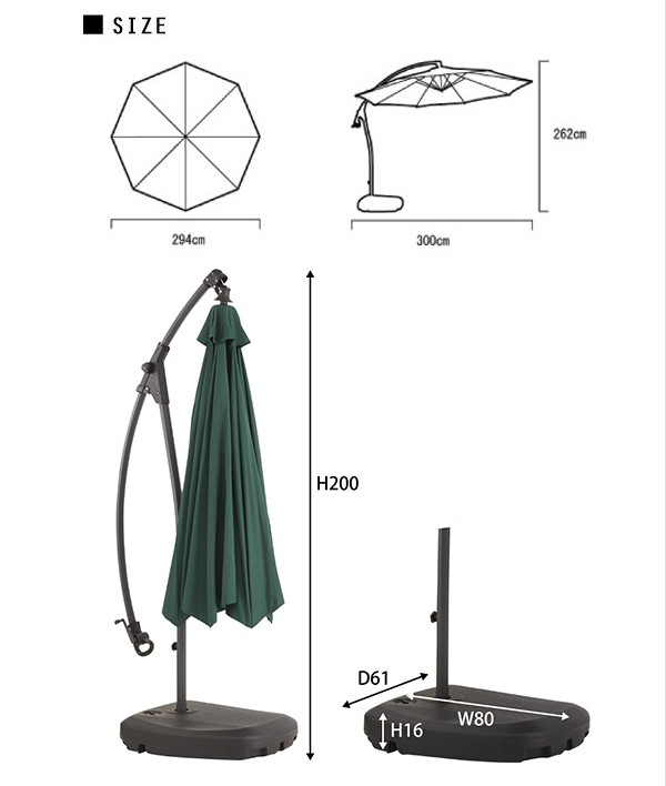 自立型ガーデンパラソル　パラソル＋スタンドセット　直径294cm　折り畳み　工具不要　軽量アルミ製　スタンドパラソル[d]｜au PAY マーケット