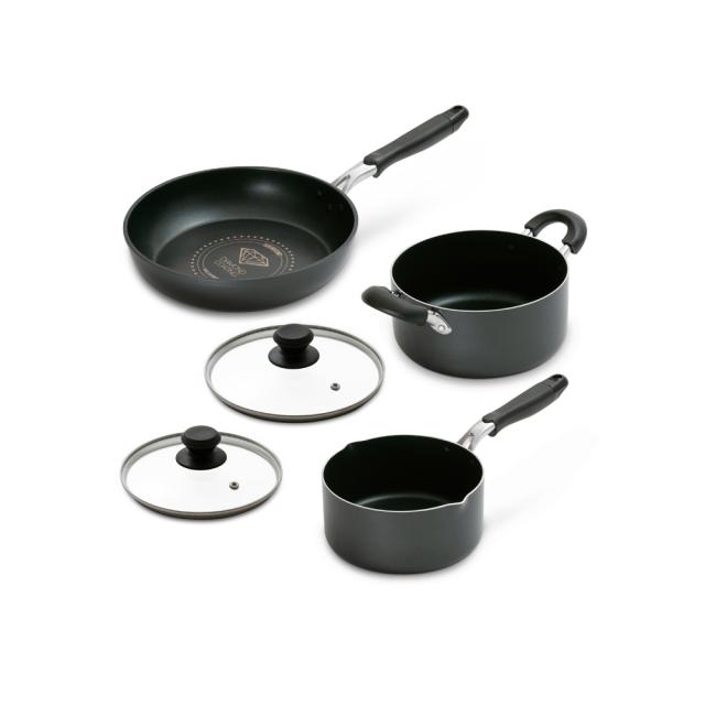 ダイヤモンドコート フライパン(26cm) 鍋(16/20cm)  ガラス蓋(16/20cm) IH 5点セット DCI-FP5S ブラック アイリスオーヤマ 5,372円