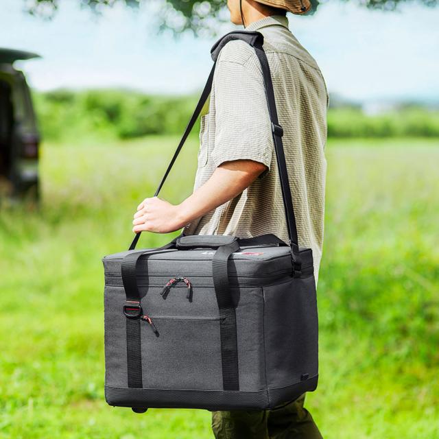 エアロゲルソフト クーラーボックス 40L AGSC-40C 1個 チャコールグレー アイリスオーヤマ 保冷バッグ 折りたたみ ボックス型 撥水材質 手提げ 肩掛け