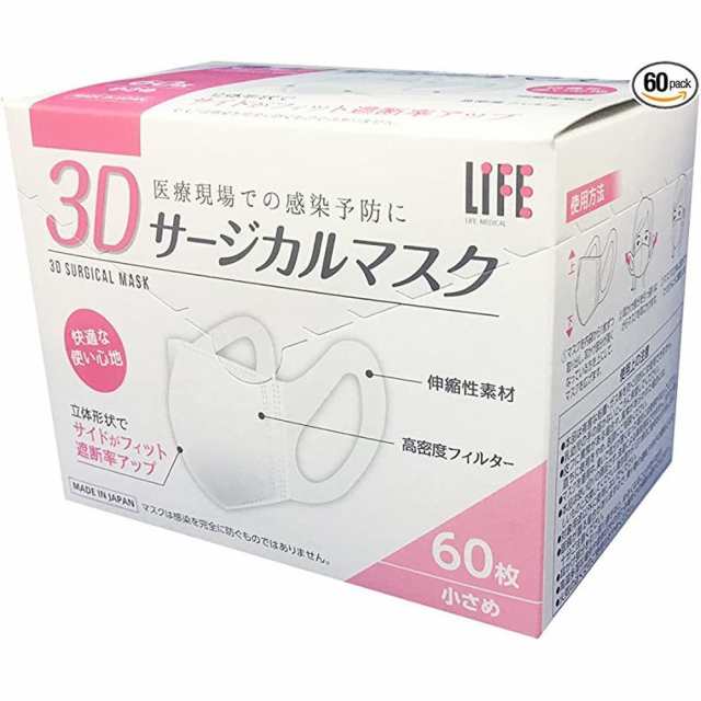 ＬＩＦＥ ３Ｄサージカルマスク 7502（小さめ）60枚 平和メディク 【×24セット】病院 医療 看護 クリニックの通販は