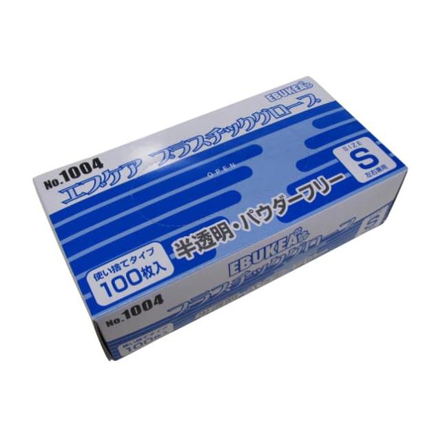 エブケアプラスチックグローブ 箱粉無 1004 100マイイリ 手袋 PVC 24-9523-00 エブノ 30セット