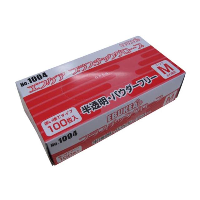 エブケアプラスチックグローブ 箱粉無 1004 100マイイリ 手袋 PVC 24-9523-00 エブノ 30セット