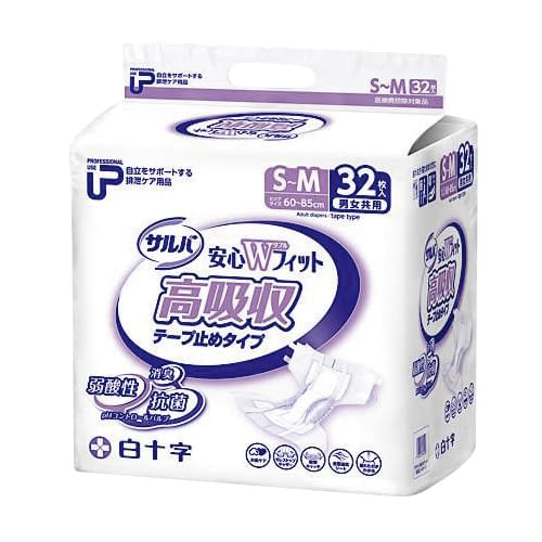 PUサルバ安心Wフィット高吸収タイプ 35610 SM 32マイ 紙おむつ 25-2575-00 白十字 2セット