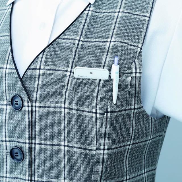 ベスト レディス用 ESV707-65 グレーチェック 7号 カーシーカシマ 看護師 ナース 病院 病棟 事務 ユニフォーム 制服 クリニック ナース服 歯科衛生士 医療事務_2