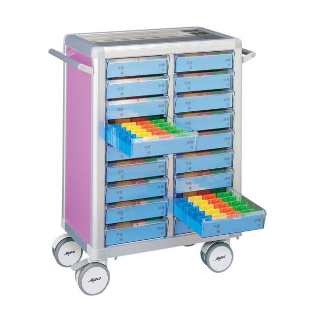 与薬カート（１Ｗｅｅｋ・１８床用）　 ライトグリーン KC-502-01S(ヨヤクケース8カセ 24-7865-02 1入り ケルン 与薬カート（１Ｗｅｅｋ・１８床用） 18床用 ライトブルーKC