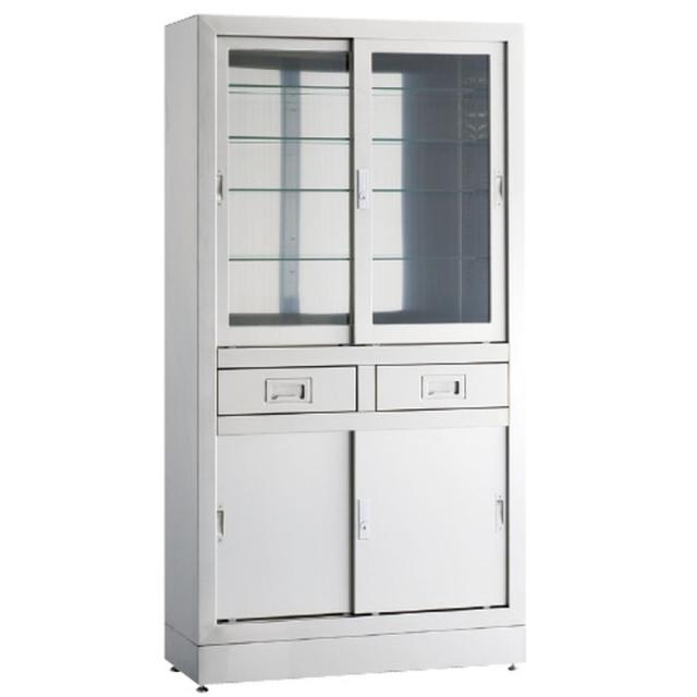 器械戸棚（ステンレス製） 三方硝子 KS-913NG（90X36X170CM 1台 松吉医科器械 23-5385-0002