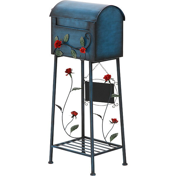 直送 日時指定不可 不二貿易 メールボックス ローズ横型 ブルー XBDT683 ポスト 郵便受け 沖縄・離島配送不可