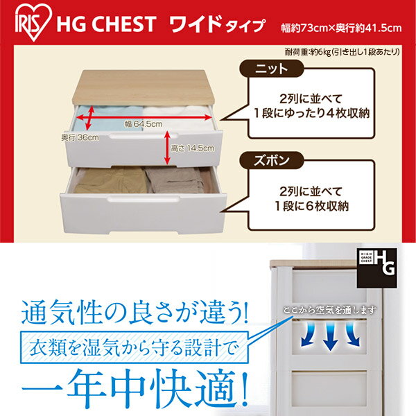 直送 日時指定不可 アイリスオーヤマ ウッドトップチェスト 木天板 幅73cm 5段 HG-725R 沖縄・離島配送不可