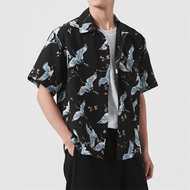 メンズ 花柄 鶴ブリント 半袖 シャツ ハワイ風 おしゃれ 夏服 の通販はau Pay マーケット Rumieru