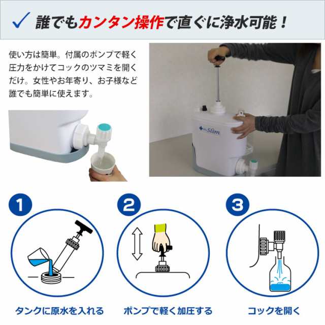 非常用浄水器 ミヤサカ工業 コッくん飲めるゾウ スリム MJSL-01 非常用浄水器 12L 大型MF中空糸膜フィルター コンパクト Slimの通販はau  PAY マーケット あんしんの殿堂防災館 au PAY マーケット－通販サイト