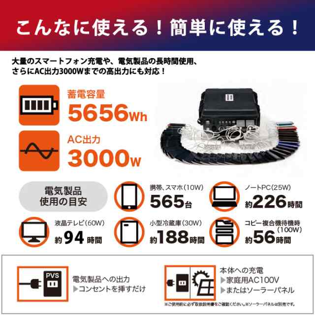 非常用電源 ポータブル蓄電池 POWER VALUE SAVER PVS-6000 蓄電容量