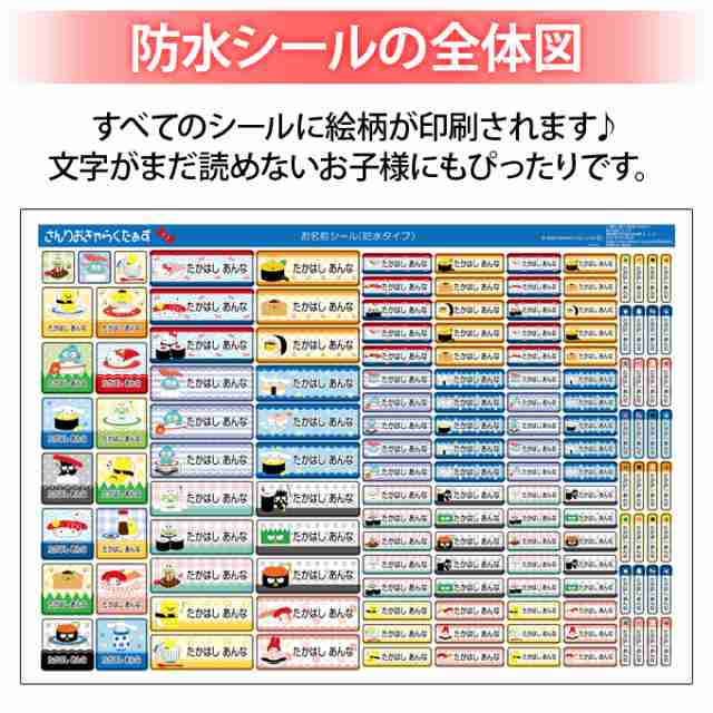 お名前シール タグ用シール サンリオ お寿司 2点セット 防水 耐水 食洗