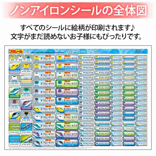 高い品質 お名前シール プラレール B柄 新幹線 ノンアイロン タグ用 布用 洗濯OK アイロン不要 服 送料無料 PR