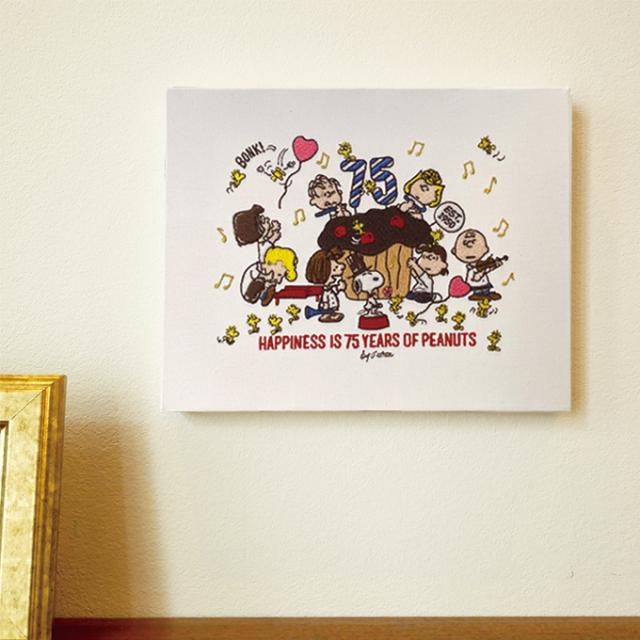 絵画　スヌーピー PEANUTS 75周年 刺しゅうキャンバスアート スヌーピー キャラクター