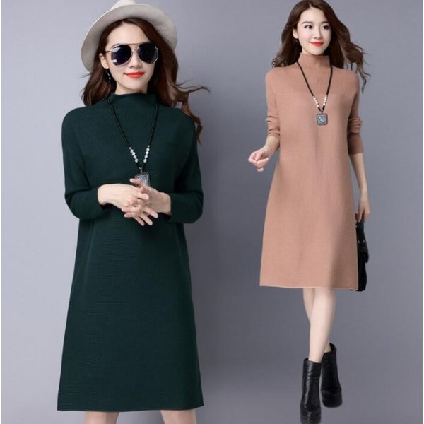ニットワンピース 膝丈 秋冬服 長袖 無地 ハイネック セーター ゆったり 体型カバー 着痩せ 大きいサイズ秋新作 4色 きれいめ 30代 40代 の通販はau Pay マーケット 株式会社久発商事