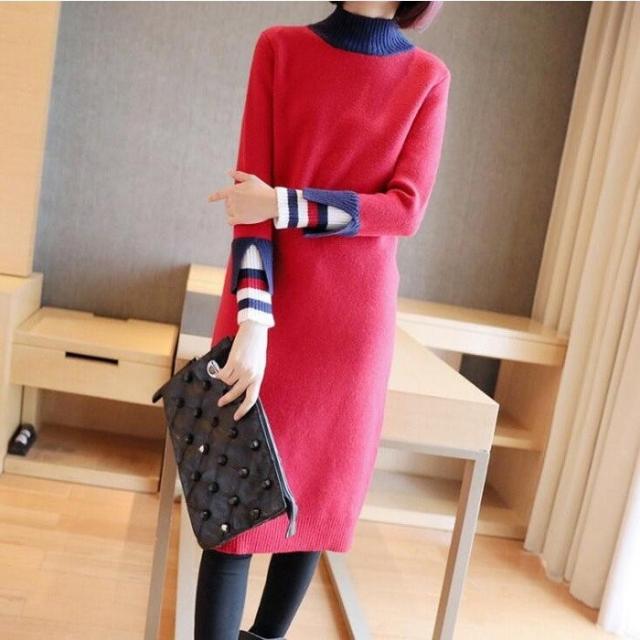 ニットワンピース レディース ワンピース ロング丈 ハイネック ボトルネック 長袖 フェイクレイヤード ブラック レッド ブルー 人気 大人の通販はau Pay マーケット 株式会社久発商事