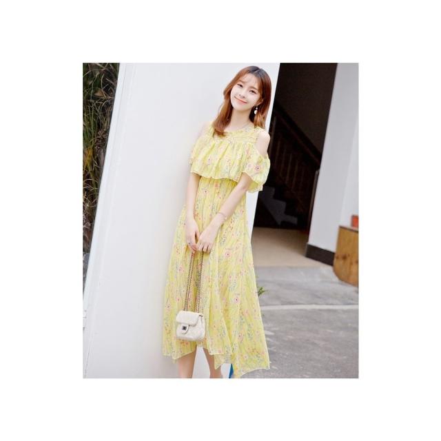 レディース 肩露出 マキシワンピ 夏用 シフォン 半袖 ティアード シフォン ワンピース マキシ丈 大人かわいい 姫系 肩出し パーティードの通販はau Pay マーケット 株式会社久発商事