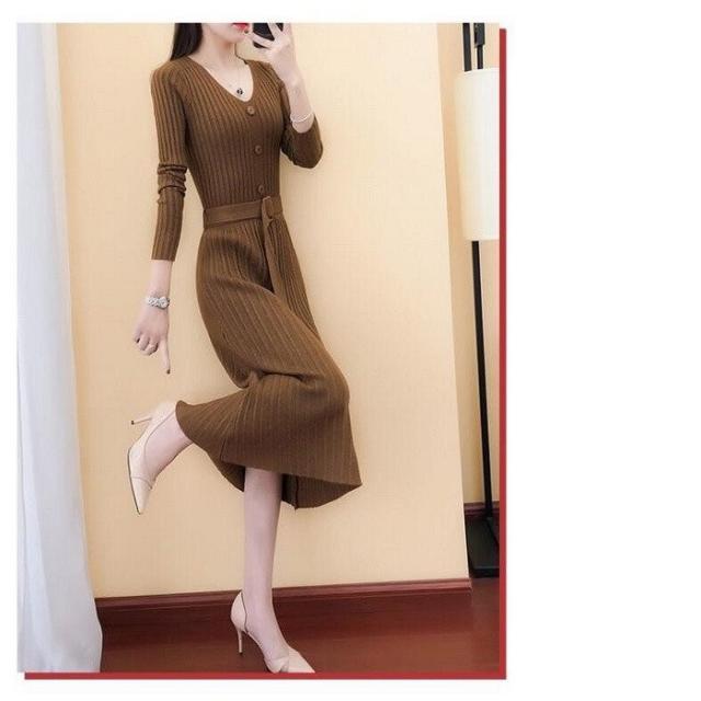 ワンピース レディース 秋冬 ニットワンピース セーター 膝丈 長袖 ロングワンピース 無地 ベルト付き 通勤 着痩せ 代 30 代 40代 人気の通販はau Pay マーケット 株式会社久発商事