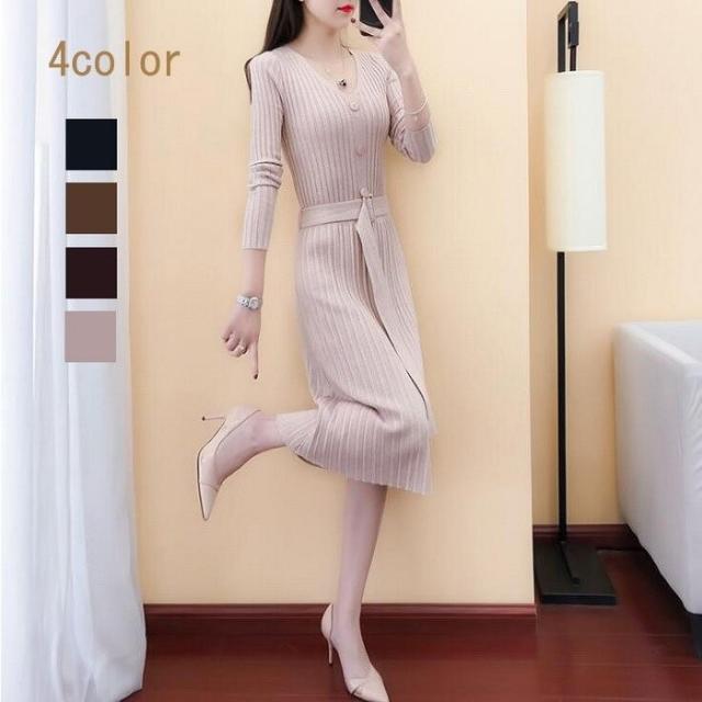 ワンピース レディース 秋冬 ニットワンピース セーター 膝丈 長袖 ロングワンピース 無地 ベルト付き 通勤 着痩せ 代 30 代 40代 人気の通販はau Pay マーケット 株式会社久発商事