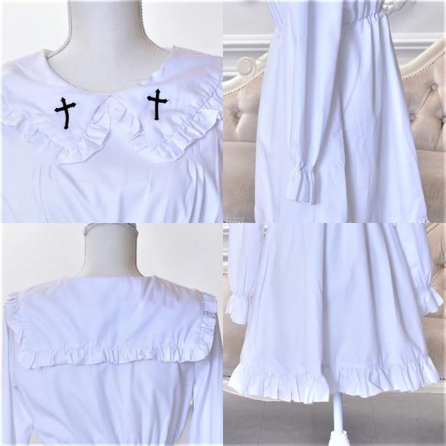 ワンピース レディース ゴスロリ ゴシック ファッション ゴシック ロリータ 半袖 長袖 服 白 ホワイト 襟付き セーラー襟 十字架 クロス の通販はau Pay マーケット 株式会社久発商事