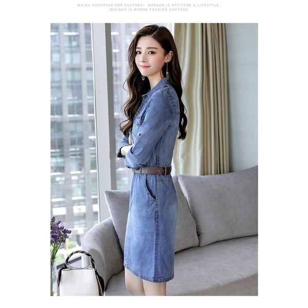 レディースデニムワンピース ワンピース デニム 長袖 フォーマル Ol オフィス 通勤用 デート用 普段着 エレガント チュニック ポケット付の通販はau Pay マーケット 株式会社久発商事