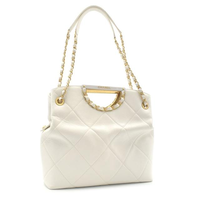 シャネル チェーントートバッグ キャビアスキン ホワイト マットゴールド金具 マトラッセ ハンドバッグ ショルダーバッグ 白 中古 送料無料の通販は 572,000円