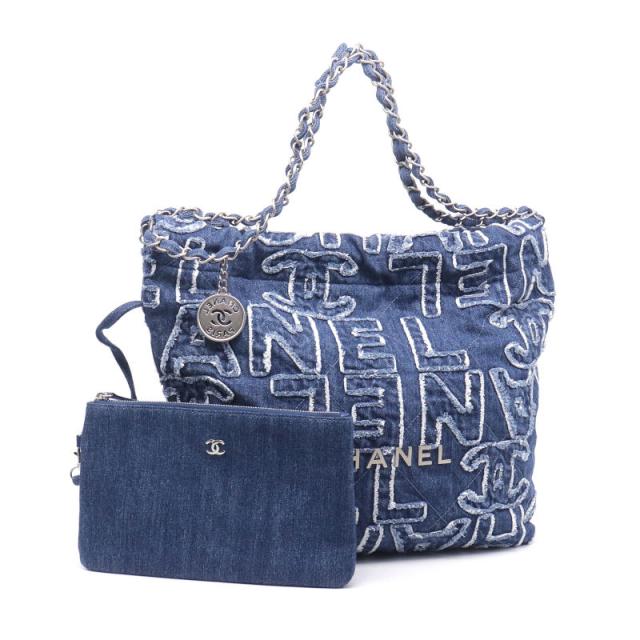 シャネル シャネル22 スモール ハンドバッグ AS3260 ランダムシリアル デニム ブルー パッチワーク チェーンショルダー 限定 中古 送料無料の通販は 371,250円